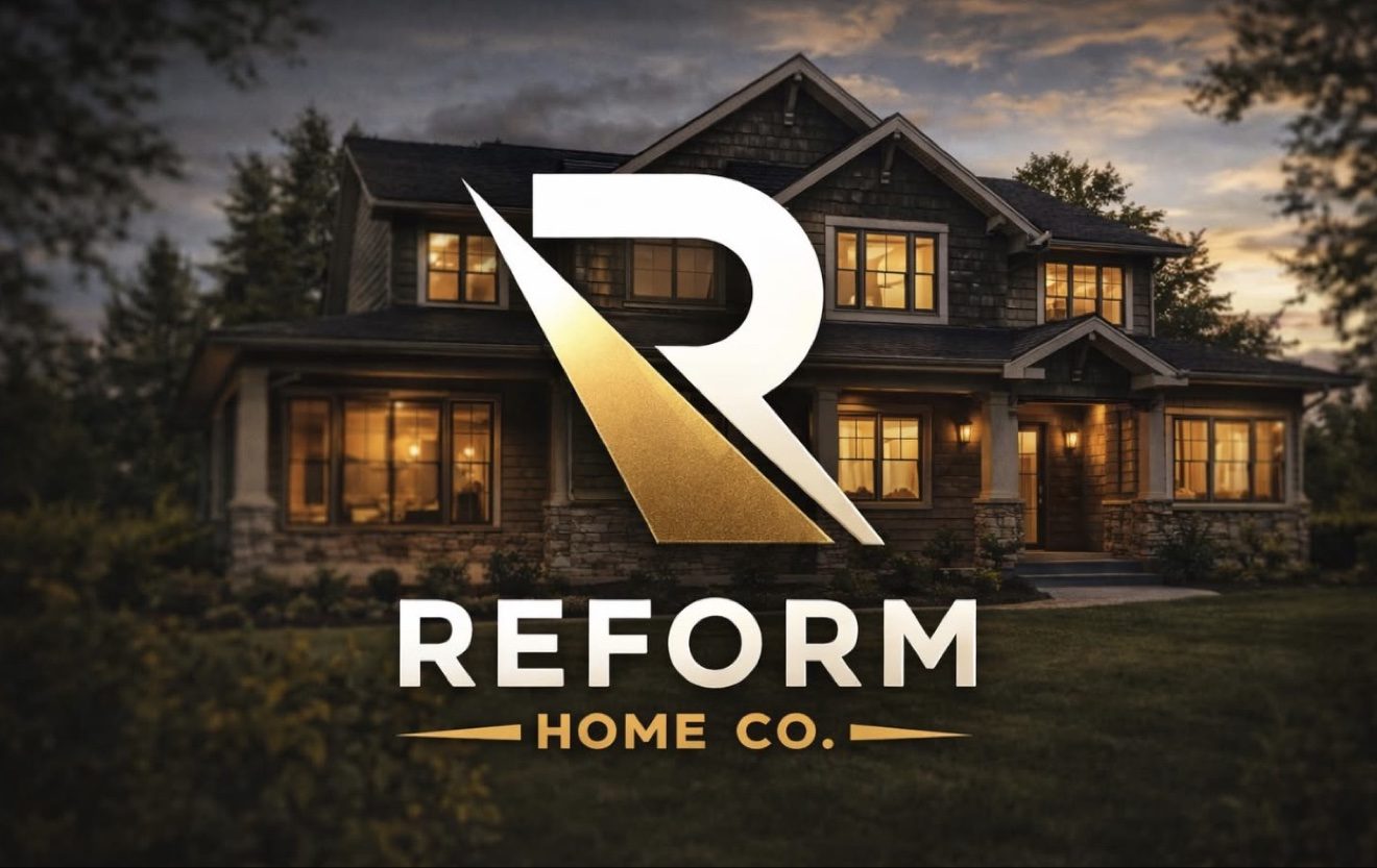 Reform Home Co. logo over a home at dusk